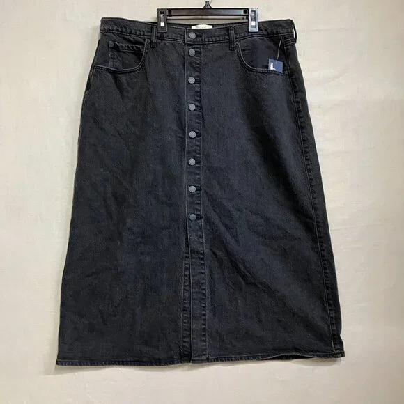 NWT Universal Thread Women's Size 16 Black A-line Midi Denim High Rise Skirt - Picture 4 of 13